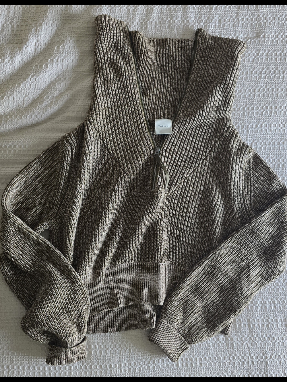 Varley Taupe Ribbed Half-Zip Turtleneck Sweater - Picture 2 of 5
